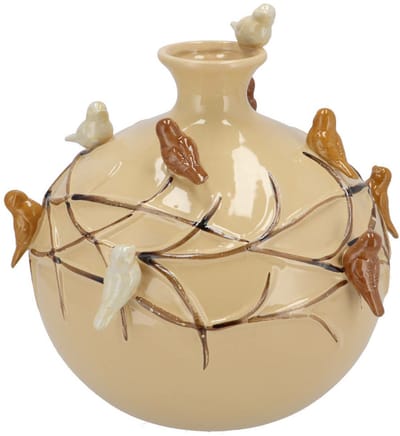 DK Design Vaas Spring birds - zandkleurig - keramiek - D14 x H14 cm - bloemenvaas