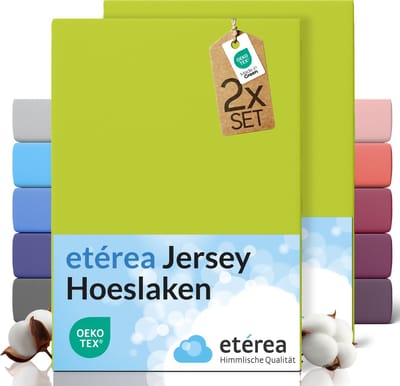 etérea Jersey hoeslaken 2-pack 100x200-120x200 cm (hoek 25 cm) 100% katoen - Appelgroen