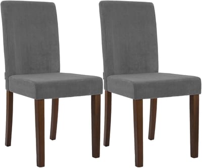 CLP Ina Set van 2 eetkamerstoelen - klassiek - met rugleuning - hout - corduroy - ribstof - antiek donker/grijs