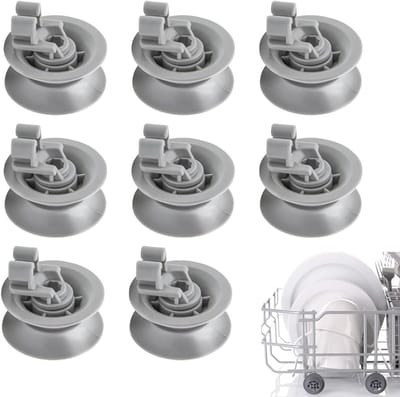 8 Stuks Mandrollen voor Vaatwasser, Universele Set met Wielen, Grijs Kunststof, 30 mm, Vervangingsonderdelen en Accessoires voor Vaatwassers