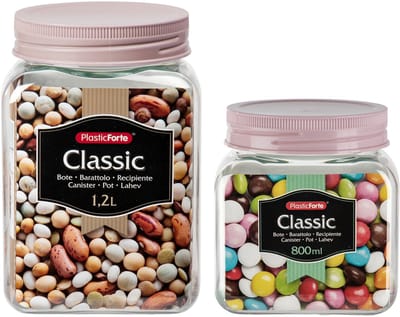 Plasticforte - 6x kunststof keuken voorraadpotten - weckpotten - 0.8 en 1.2 liter - roze