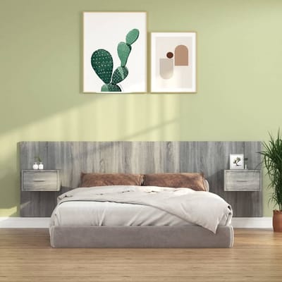 vidaXL - Hoofdbord - met - kastjes - bewerkt - hout - grijs - sonoma - eikenkleurig