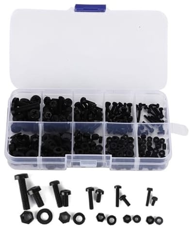 Dailygoods- Schroevenset 270 Stuks - Nylon Schroefmoerset - Assortimentsdoos Schroeven - Bevestigingsmiddelen - Zwarte Kleur - Professionele Kwaliteit