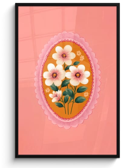 Poster in lijst - Fotolijst 80x120 cm - Posters - Illustratie - Bloemen - Rand - Roze - Posterlijst zwart - Decoratie - Wanddecoratie woonkamer - Muurdecoratie slaapkamer