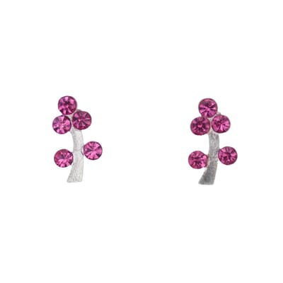 Behave – Oorbellen – Sterling Zilveren Kleine Oorbellen - Takjes Motief - Fuchsia Roze - Kristal steentjes