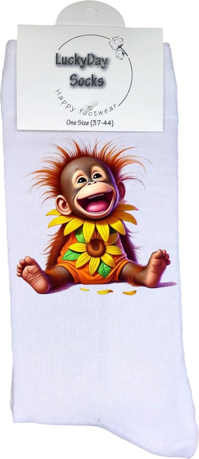 Grappig aapje - Opkikker - Grappige sokken - Valentijn cadeau - Verjaardag cadeau - Sint cadeau - Leuke sokken - Vrolijke sokken - Chimpansee - Zonnebloem - Cadeautje - Grappig cadeau - Kerstcadeau - Vaderdag - Moederdag - Socks maken Happy - 37-44