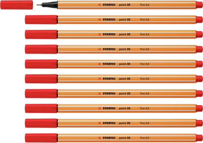 STABILO point 88 - Premium Fineliner - Fine 0,4 mm – Licht Rood – Doos 10 stuks