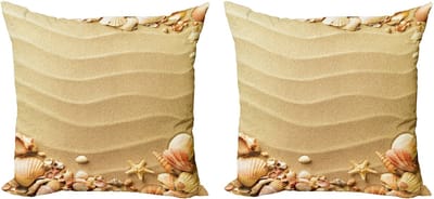 ABAKUHAUS Strand decoratieve kussenhoes, 2-pack, modern accent, dubbelzijdige digitale print, 60x60 cm, zandbruin meerkleurig