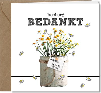 Tallies Cards wenskaarten - Bedankt Thank You Juf Meester Collega - collectie PLANT - 4 kaarten met envelop - duurzaam
