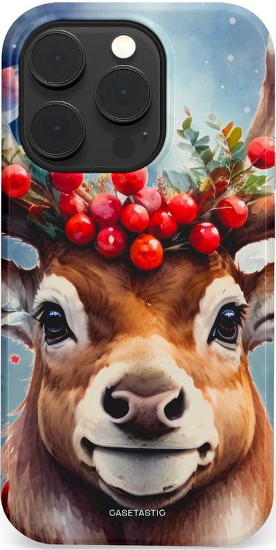 Casetastic hoesje geschikt voor Apple iPhone 14 Pro - MagSafe - Dubbellaagse bescherming - Rudolph het Kerst Rendier - Fashion Case - Zilver Taupe Donkergrijs Perzik