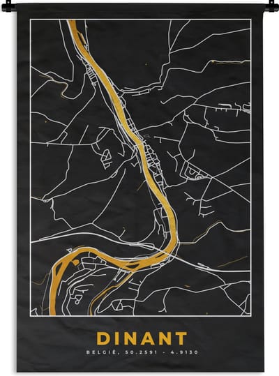 Wandkleed - Wanddoek - Stadskaart - Dinant - Kaart - Goud - Plattegrond - 120x180 cm - Wandtapijt