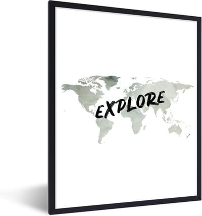 Poster in lijst - Fotolijst 60x80 cm - Posters - Wereldkaart - Waterverf - Spreuken - Posterlijst zwart - Decoratie - Wanddecoratie woonkamer - Muurdecoratie slaapkamer