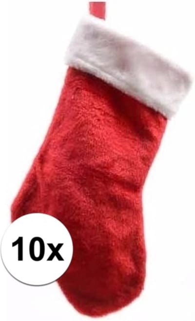 Decoris Kerstsok - 10x - rood/wit - 40 cm - pluche - kerstversiering sokken
