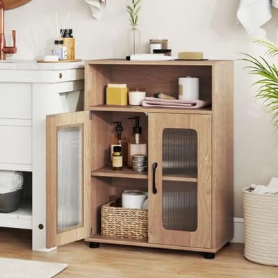 Dailygoods Badkamerkast met 2 deuren en verstelbare plank op 3 niveaus - naturel