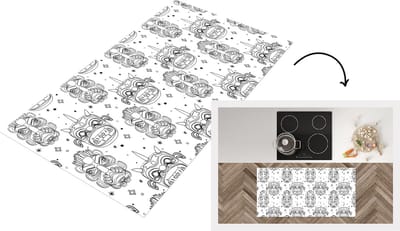 Keukenloper - Loper keuken - Maskers - Inca - Patroon - Zwart-Wit - 120x60 cm - Keukenloper vinyl