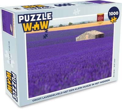 Puzzel Groot lavendelveld met een klein huisje in het midden - Legpuzzel - Puzzel 1000 stukjes volwassenen