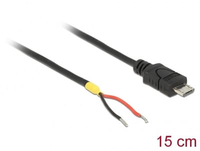 Delock Cable USB 2.0 Micro-B male > 2 x open wires power 15 cm Raspberry Pi