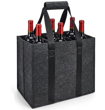 Dailygoods- Flessentas voor 6 flessen - Opvouwbare flessendrager - Dikke viltstof - Lichtgewicht en duurzaam - 27 x 18 x 27 cm - Beschermt flessen tegen beschadigingen - Drankentas