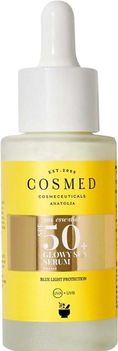 Cosmed Glowy SPF50 Zonnebrandserum – Vegan Zonbescherming 30ml, Hydraterend, Primer & Serum in Één, Voor Gezicht, Zonder Witte Waas