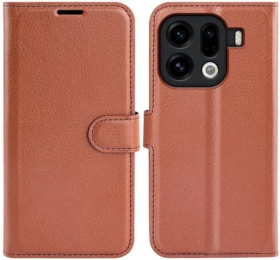 Hoesje geschikt voor Oppo Find X9 Pro - Phonesta Litchi Skin Book Wallet Case - Bruin