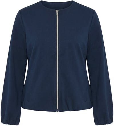 Ulla Popken - Dames - Sweater jasje pofmouwen ronde hals elastische zoom - Marine - Maat 42+