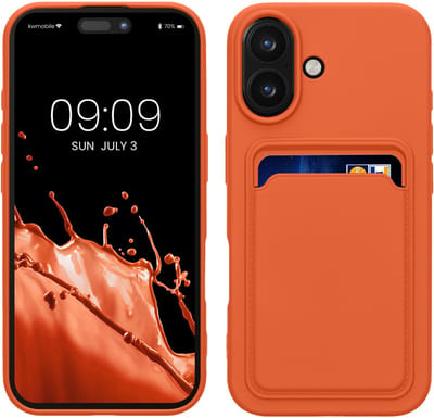 kwmobile telefoonhoesje geschikt voor Apple iPhone 16 - Hoesje met pasjeshouder - TPU case in oranje
