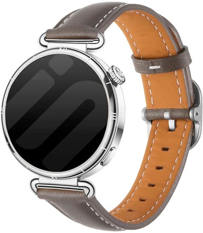 Strap-it Vierkant leren bandje geschikt voor Huawei Watch GT 6 - 41mm / GT 5 Pro - 41mm / GT 5 - 42mm / GT 4 - 41mm / Fossil Gen 6, 5e - 42mm / Charter HR / Q Venture Gen 4-3 / Xiaomi Watch S4 - 41mm / Withings ScanWatch 2, 1 & Light - Taupe