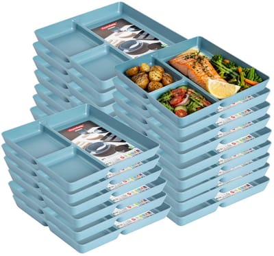 Plasticforte Vakjesborden - 24x stuks - blauw - gourmetbord - 3-vaks - kunststof - 24 x 24 cm - fonduebord - bbq - camping