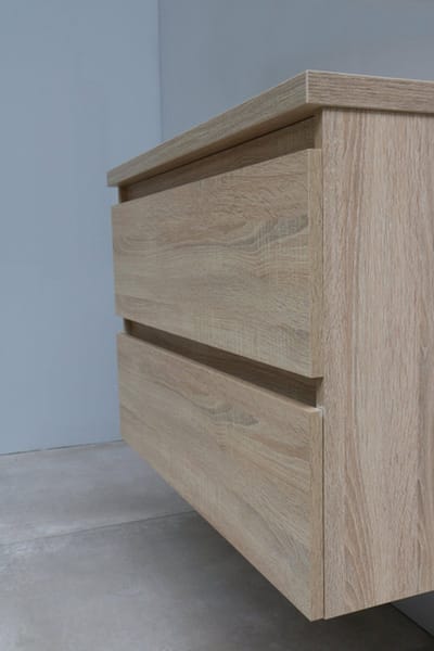 Basic Bella Badkamermeubelset - 80x55x46cm - 1 wasbak - Acryl - Zwart - 1 kraangat - Spiegelkast zonder verlichting - MDF Eiken