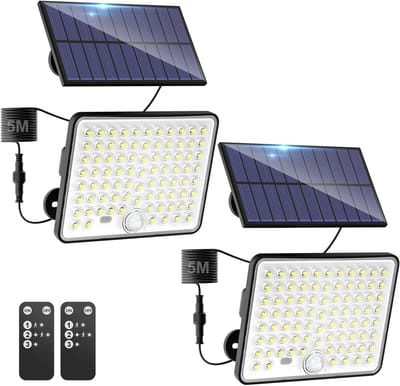 Zonne-energie Buitenlampen met Bewegingsmelder en Afstandsbediening - 2 Stuks, 82 LED-lens, Waterdicht, 3 Modi