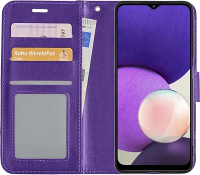 Hoesje - Met Pasjeshouder - Geschikt voor Samsung Galaxy A22 5G - Luxe Bookcase Portemonee - Flip Case - Kunstleer Book Case - Flipcase - Book Cover - Walletcase - Portemonneehoes - Paars