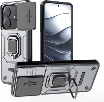 Coverup Hoesje - Geschikt voor Xiaomi Redmi Note 14 5G Hoesje - Coverup Ring Kickstand Back Cover met Camera Shield - Grijs