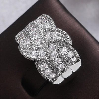 Anneaux Croisés en Argent Bague de Mariage Magnifique Brillant Bijoux pour Femmes Charms Délicats Élégants Accessoires pour Doigts 9 gray
