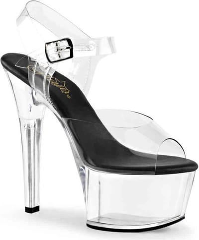 Pleaser - ASPIRE-608 Sandaal met enkelband, Paaldans schoenen - Paaldans schoenen - 35 Shoes - Zwart/Transparant