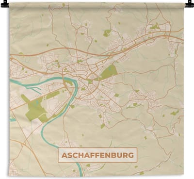Wandkleed - Wanddoek - Plattegrond - Vintage - Aschaffenburg - Kaart - Stadskaart - 180x180 cm - Wandtapijt