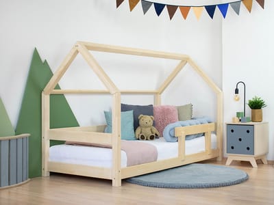Children's House Bed TERY with Firm Bed Guard - Grey - 80 x 160 cm