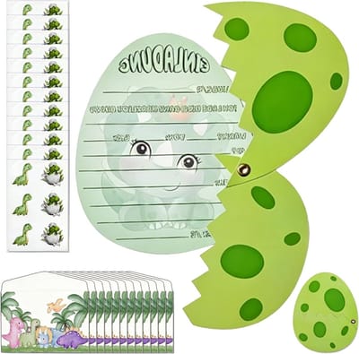 12 Stuks Dino Uitnodigingen voor Kinderverjaardagen met Enveloppen en Stickers - Creatieve Verjaardagskaarten voor Jongens en Meisjes