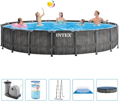 Intex - Prism Frame - Houtprint - Opzetzwembad - Ø 549 x 122 cm - Inclusief Filterpomp & Accessoires