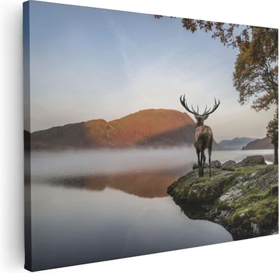 Artaza Canvas Schilderij Hertenkop - 40x30 cm - Klein - Wanddecoratie Meer - Muurdecoratie Natuur - Kamer Accessoires