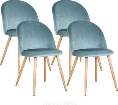 Kamyra® Fluwelen Eetkamerstoelen - Eetkamerstoel - Stijlvol, Ergonomisch & Comfortabel - Set van 4 - Blauw