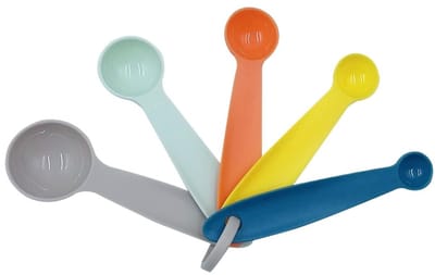 JHUBERS- Meetlepelset 5 kleuren - Maatlepels kunststof - Capaciteiten 1/4tsp tot 1elbsp - Duurzaam en lichtgewicht - Nauwkeurig afmeten - Handig voor koken en bakken