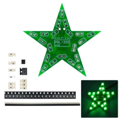 Bouwkit 5-Puntige Ster met 20 LED's DIY Kit in Rood, Groen of Blauw