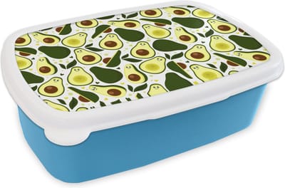 Broodtrommel Blauw - Lunchbox - Brooddoos - Patroon - Avocado - Fruit - Patroon - 18x12x6 cm - Kinderen - Jongen