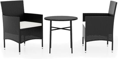 Tuinmeubelset polyrotan - Balkonset terras - Buiten genieten - Ergonomische stoelen - 3-delig - Zwart