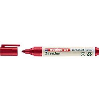 edding 21 EcoLine permanente marker - rood - 10 stiften - ronde punt 1,5-3 mm - water en wrijfvast - voor karton, kunststof, hout, metaal, etc. - alcohol markers voor volwassenen