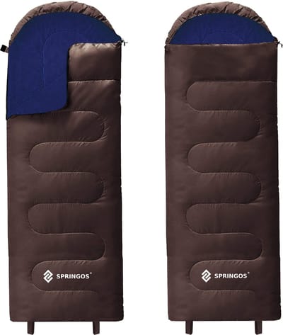 Springos Slaapzak | Wandel Slaapzak | Dekenmodel | Capuchon | Inclusief Draagtas | 220x80 cm| Bruin