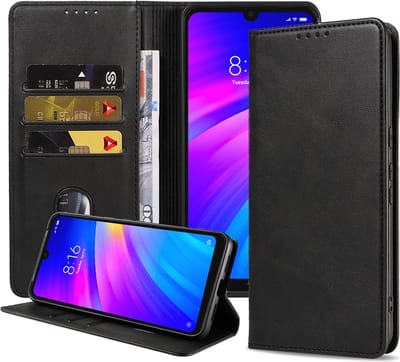 Smartphonica Telefoonhoesje geschikt voor Xiaomi Redmi 7 kunstleren Hoesje met Magnetische sluiting en Pasjeshouders Book Case met Klepje - Zwart geschikt voor Xiaomi Redmi 7