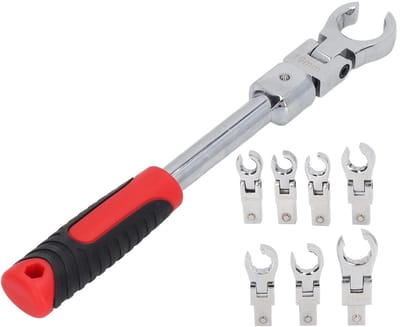 Dailygoods- Combinatiesleutelset 9-delig - Ratelkoppen 8 stuks - CR V-structuur - Afneembaar - Beweegbaar - 176 mm Handvat - Ratelsleutel