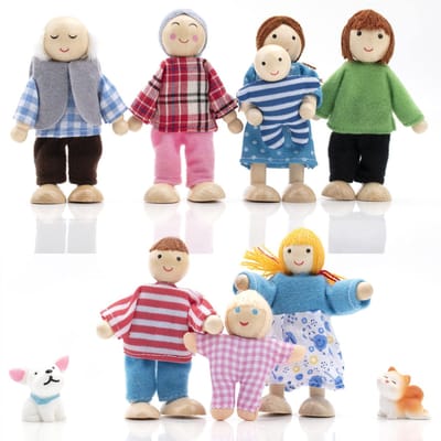 poppenhuis Mensen Familie Set met Kat en Hond Poppenhuis Figuren voor Pretend Poppenhuis Accessoires Gift