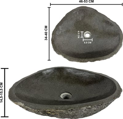 Lendo Online Wastafel ovaal (46-53)x(34-40) cm riviersteen - natuursteen - wasbak voor badkamer - spoelbak - waskom - unieke vorm en kleur!